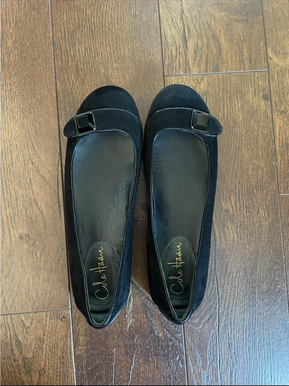 New Cole Haan Black Suede Ballet Flats with Jewel Detail. Comfy! Size 6 1/2.